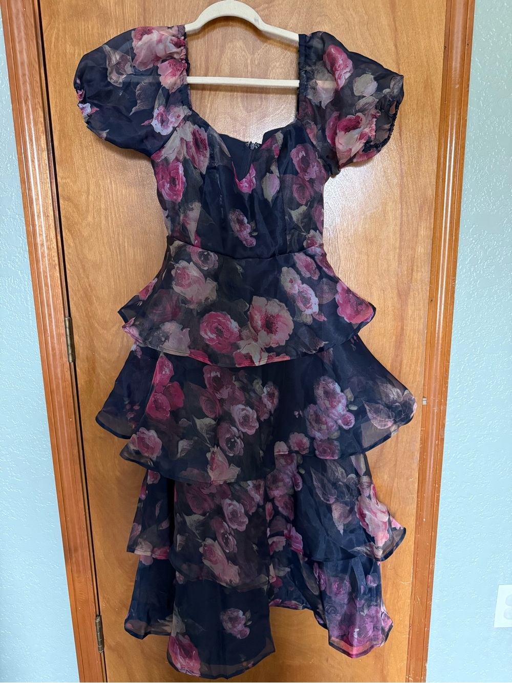 Lulu's Navy Floral Tiered Ruffle Dress